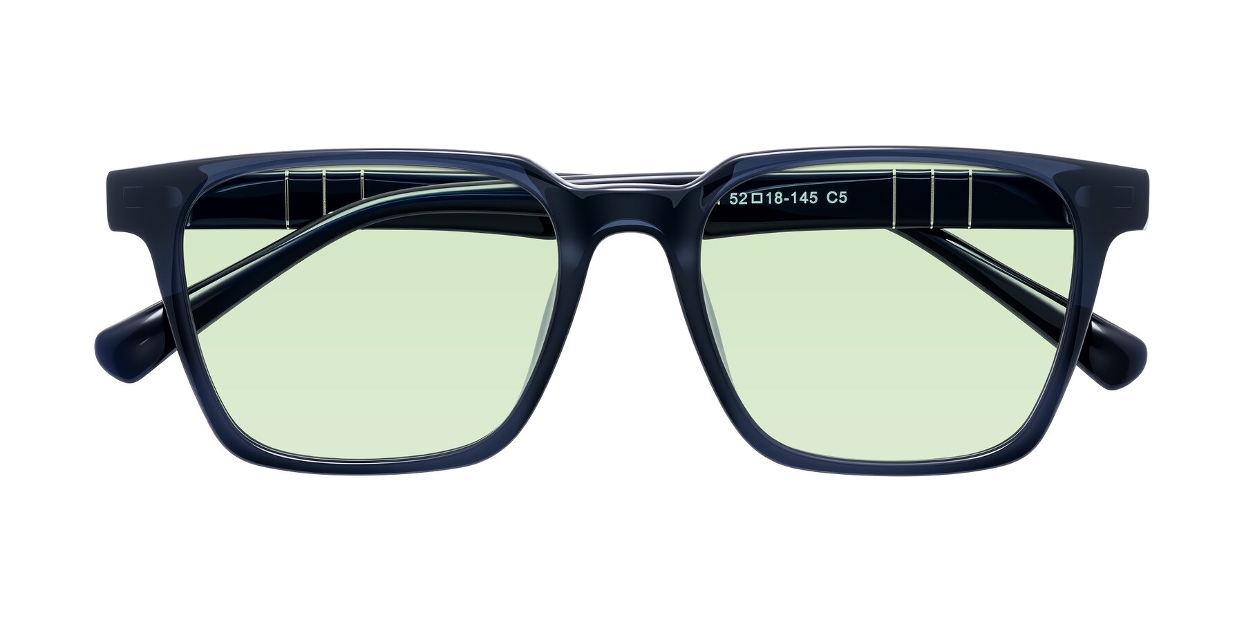 Folded Front of Doelum in Dark Navy with Light Green Tinted Lenses