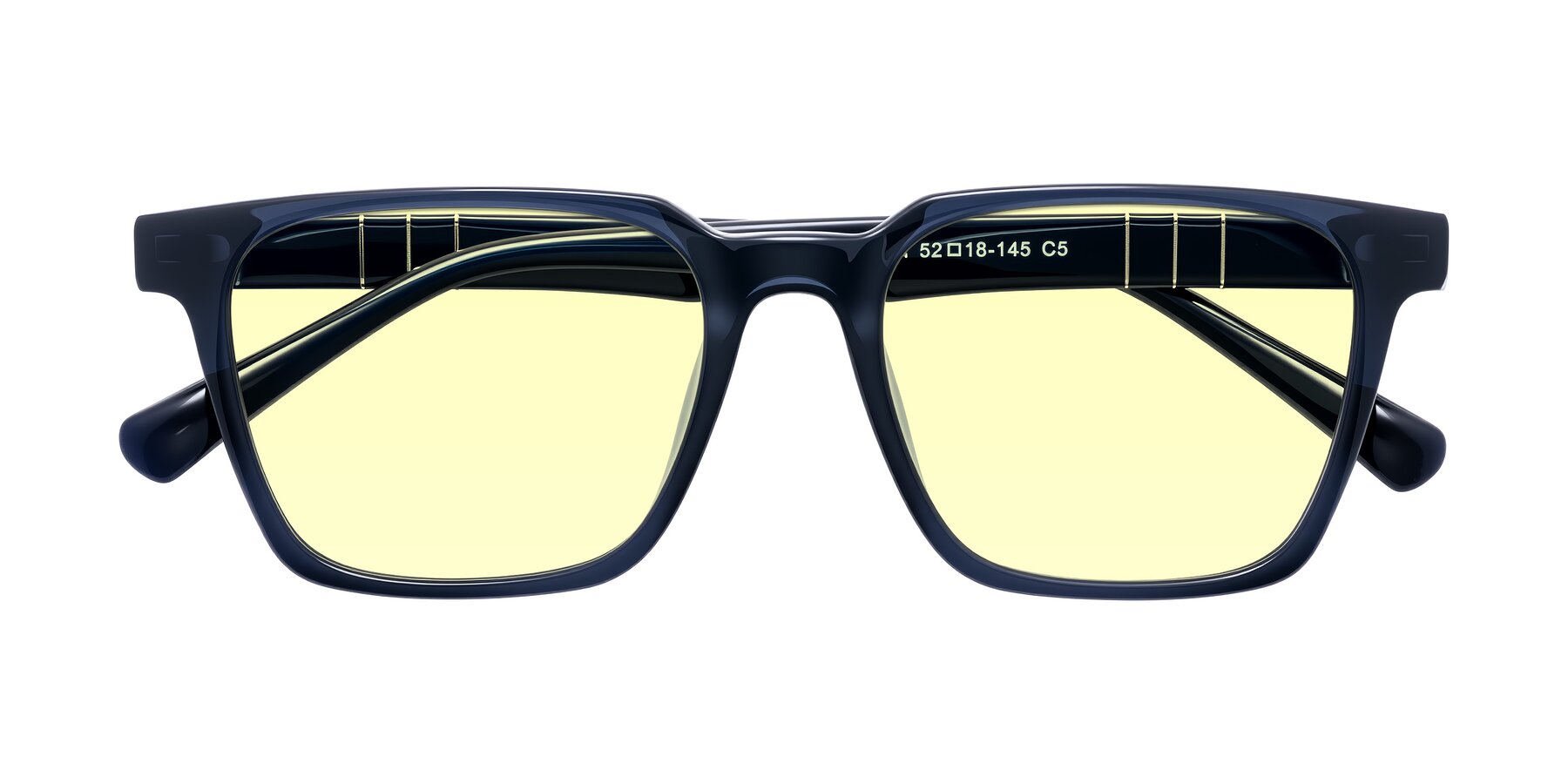 Folded Front of Doelum in Dark Navy with Light Yellow Tinted Lenses