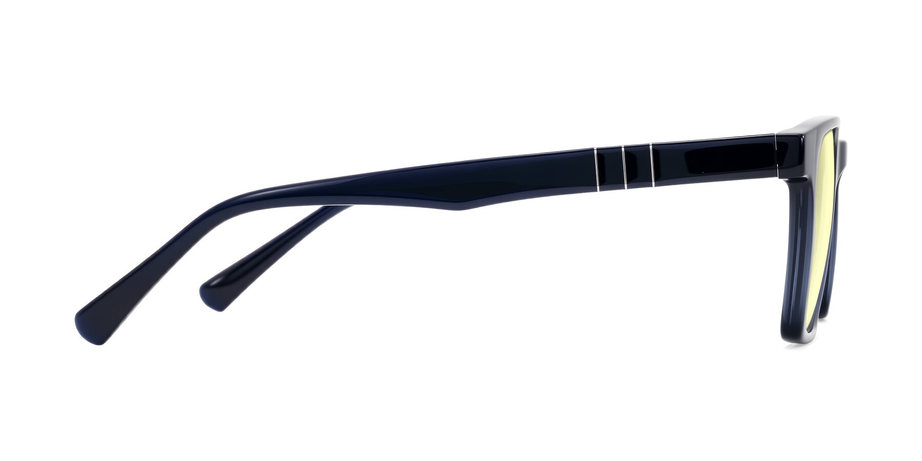 Side of Doelum in Dark Navy with Light Yellow Tinted Lenses