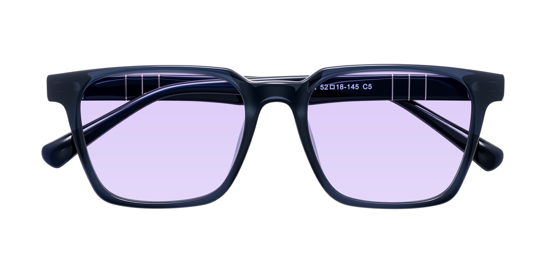 Folded Front of Doelum in Dark Navy with Light Purple Tinted Lenses