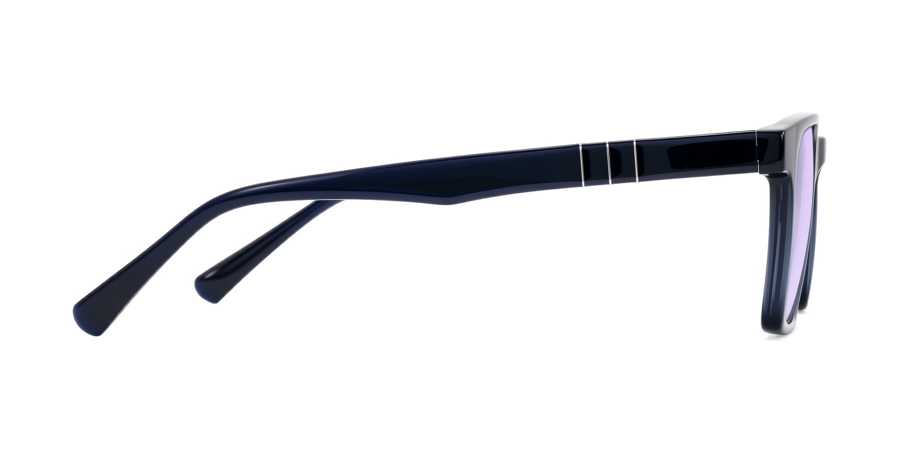 Side of Doelum in Dark Navy with Light Purple Tinted Lenses