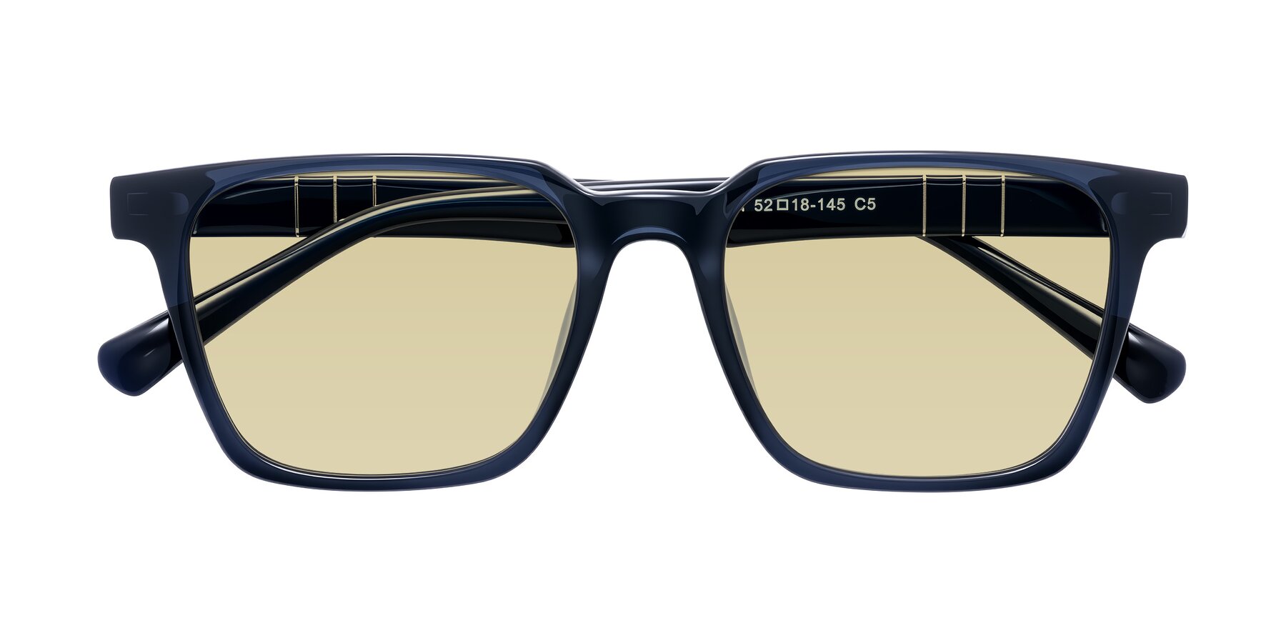 Folded Front of Doelum in Dark Navy with Light Champagne Tinted Lenses