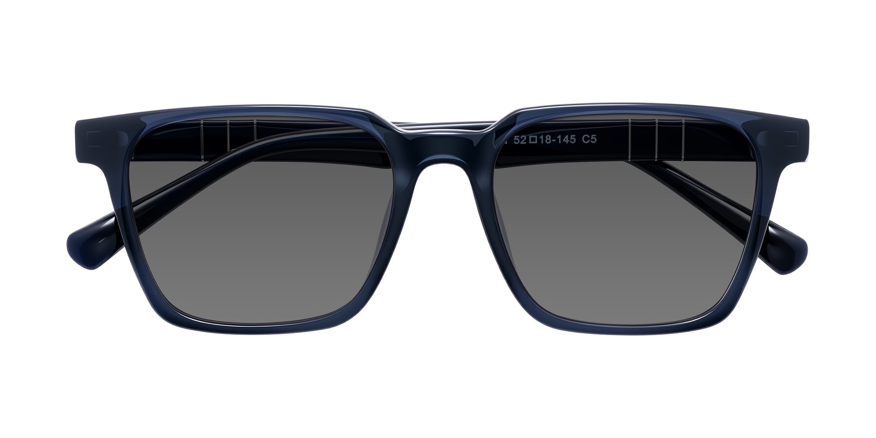 Folded Front of Doelum in Dark Navy with Medium Gray Tinted Lenses