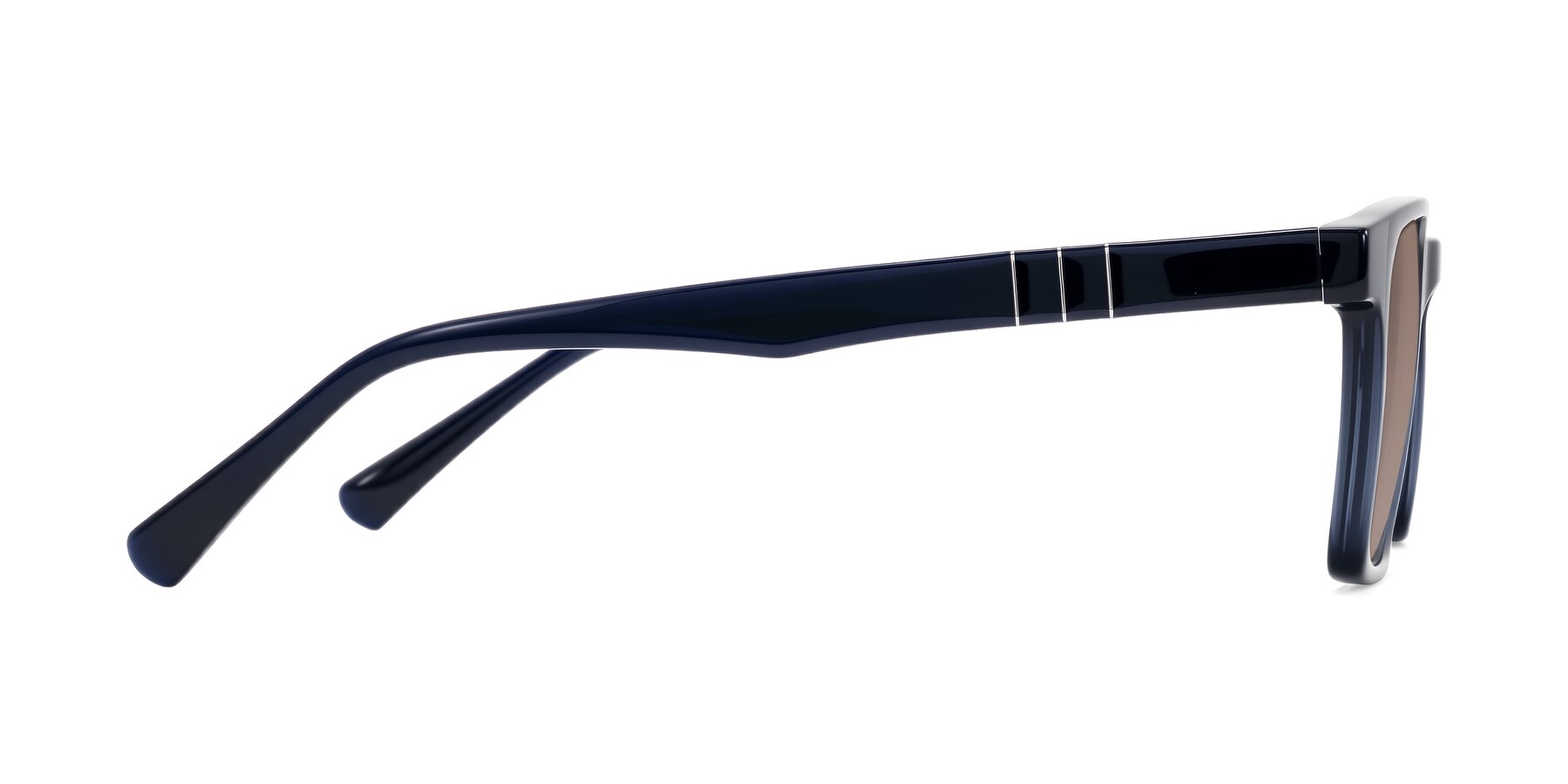 Side of Doelum in Dark Navy with Medium Brown Tinted Lenses