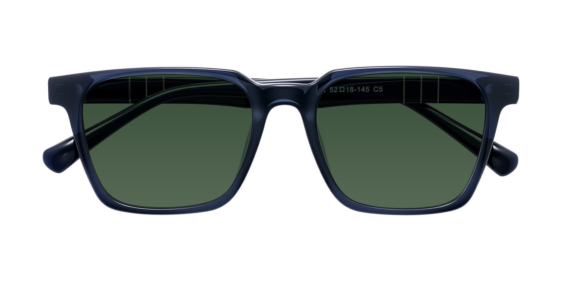 Folded Front of Doelum in Dark Navy with Green Tinted Lenses