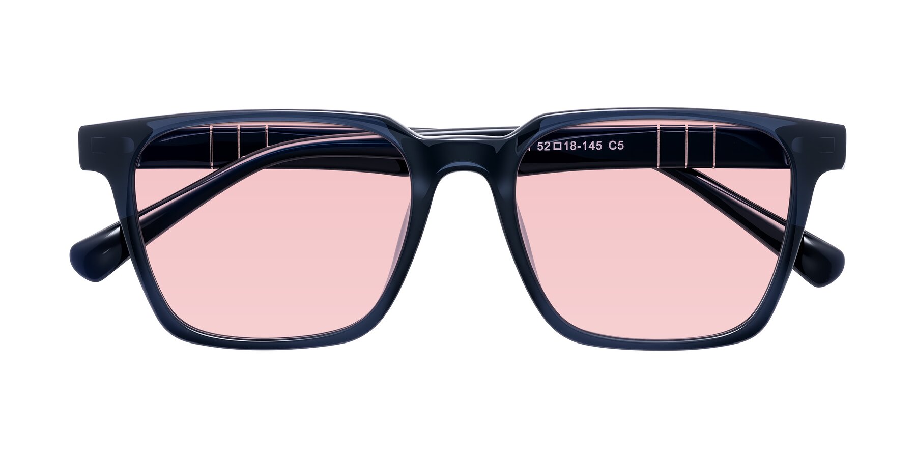 Folded Front of Doelum in Dark Navy with Light Garnet Tinted Lenses