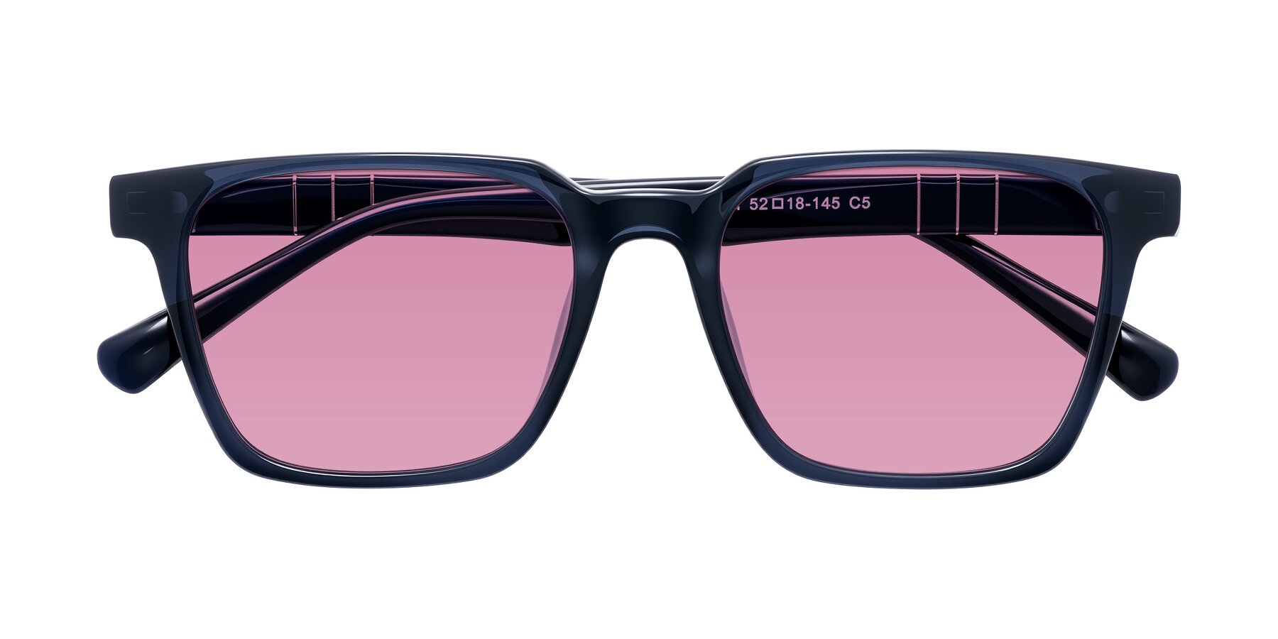 Folded Front of Doelum in Dark Navy with Medium Wine Tinted Lenses