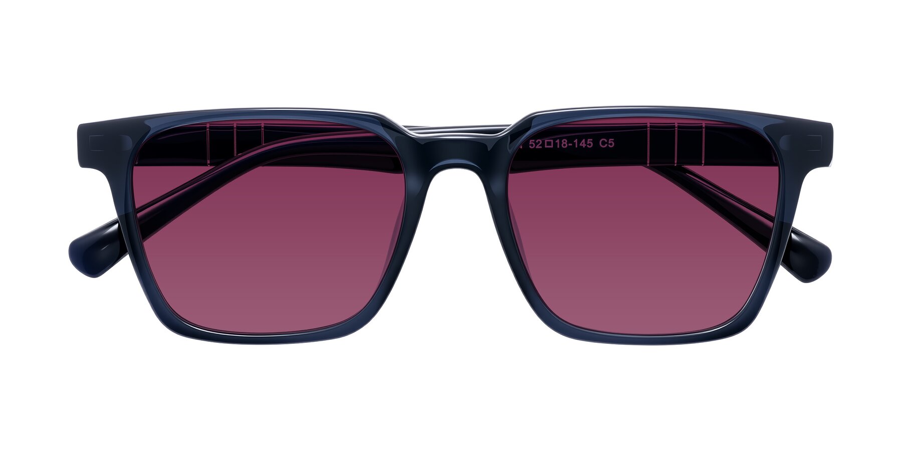 Folded Front of Doelum in Dark Navy with Wine Tinted Lenses
