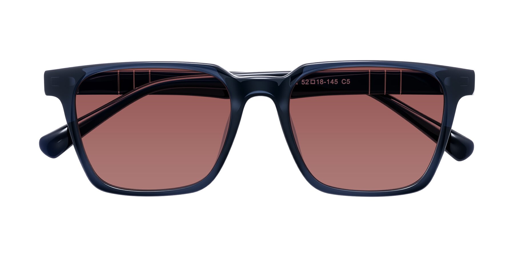 Folded Front of Doelum in Dark Navy with Garnet Tinted Lenses