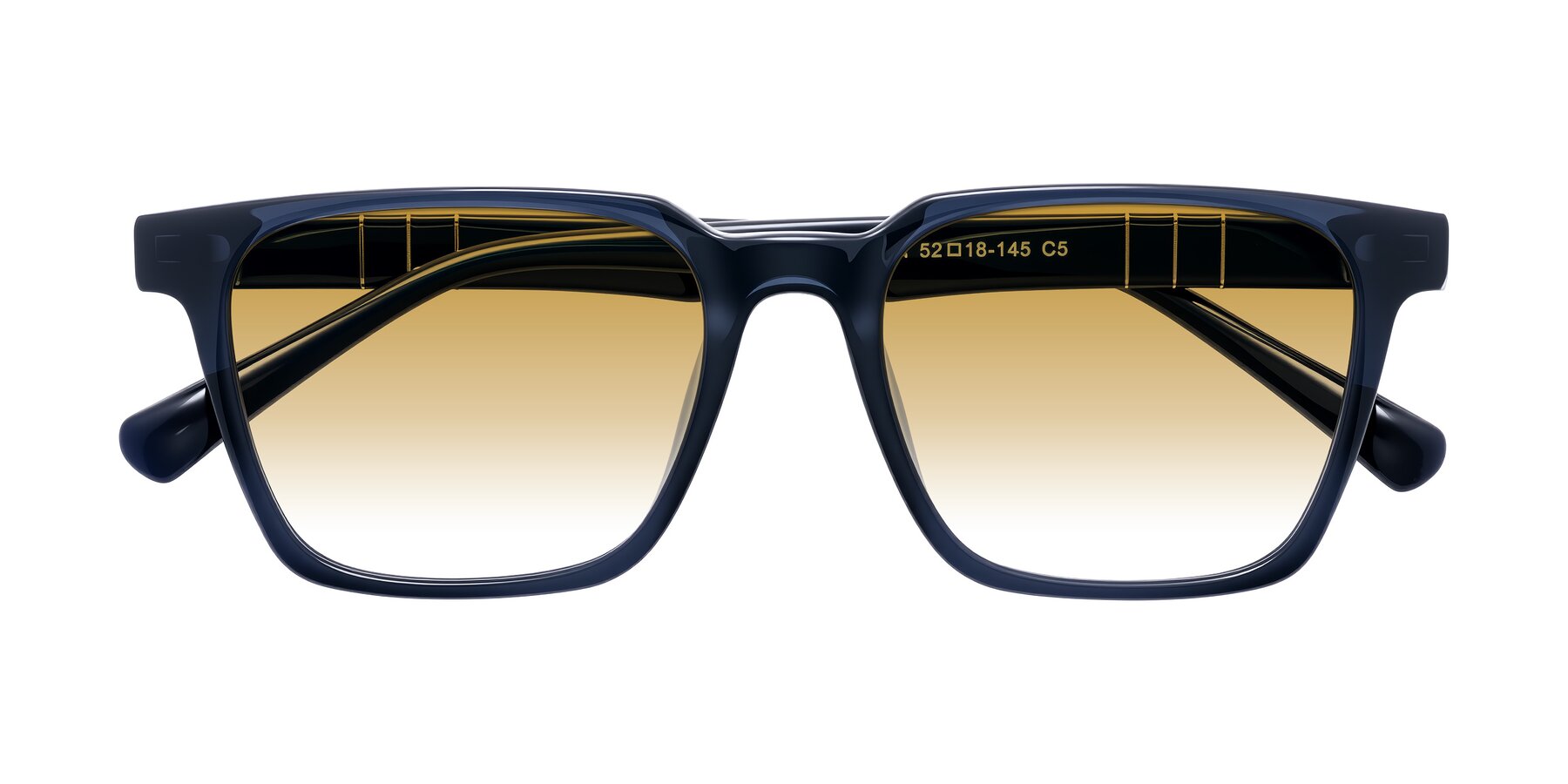 Folded Front of Doelum in Dark Navy with Champagne Gradient Lenses