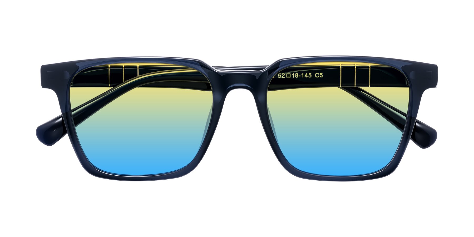 Folded Front of Doelum in Dark Navy with Yellow / Blue Gradient Lenses