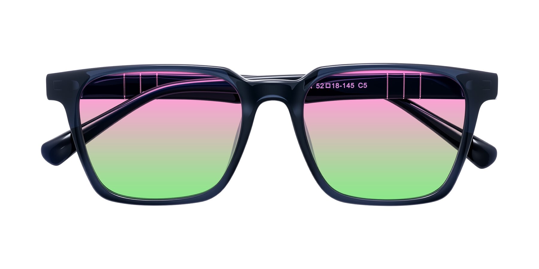 Folded Front of Doelum in Dark Navy with Pink / Green Gradient Lenses