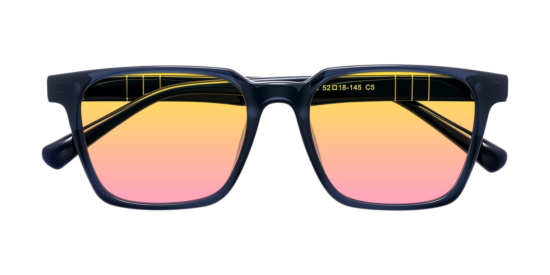 Folded Front of Doelum in Dark Navy with Yellow / Pink Gradient Lenses