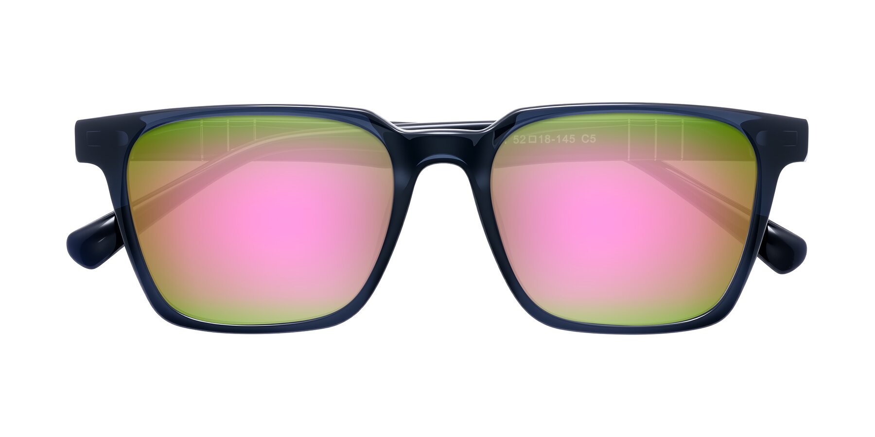 Folded Front of Doelum in Dark Navy with Pink Mirrored Lenses