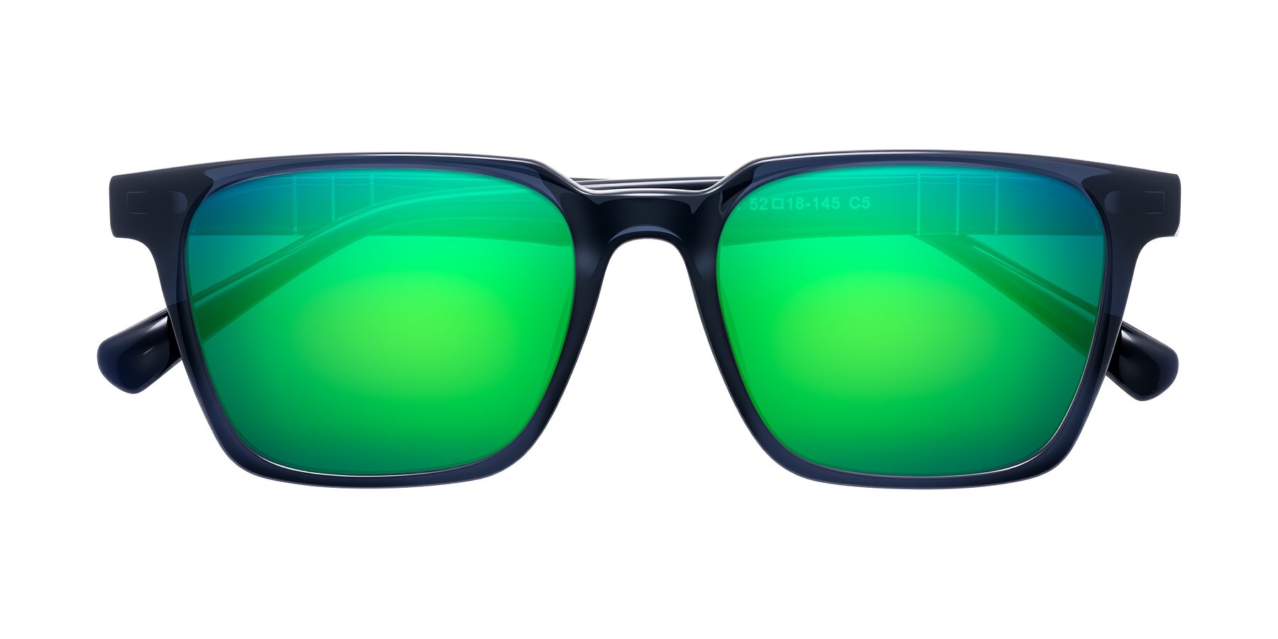 Folded Front of Doelum in Dark Navy with Green Mirrored Lenses
