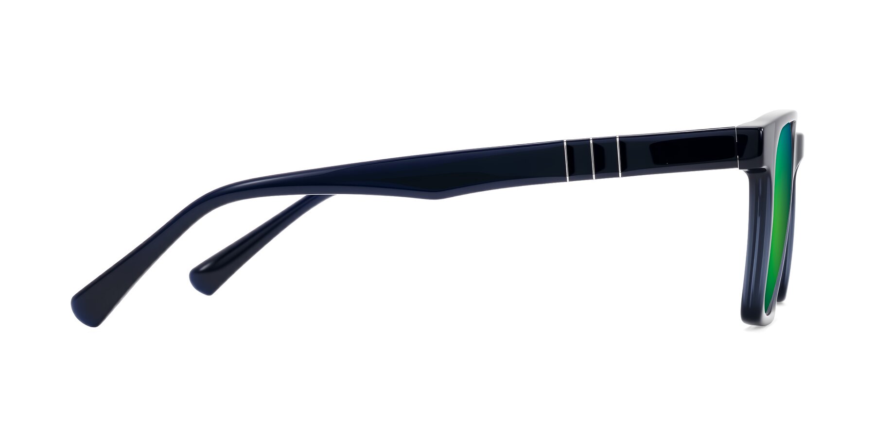 Side of Doelum in Dark Navy with Green Mirrored Lenses