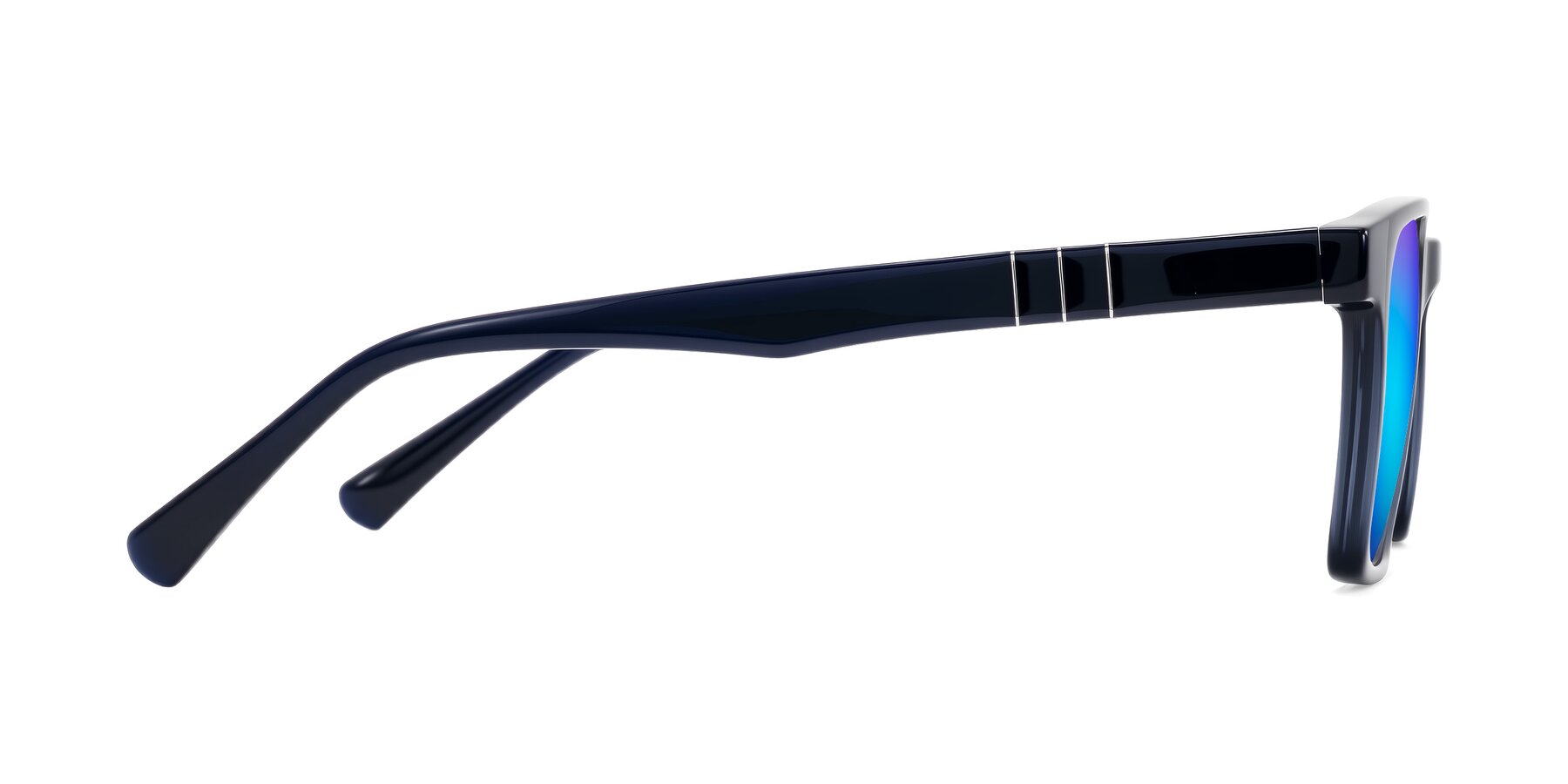 Side of Doelum in Dark Navy with Blue Mirrored Lenses