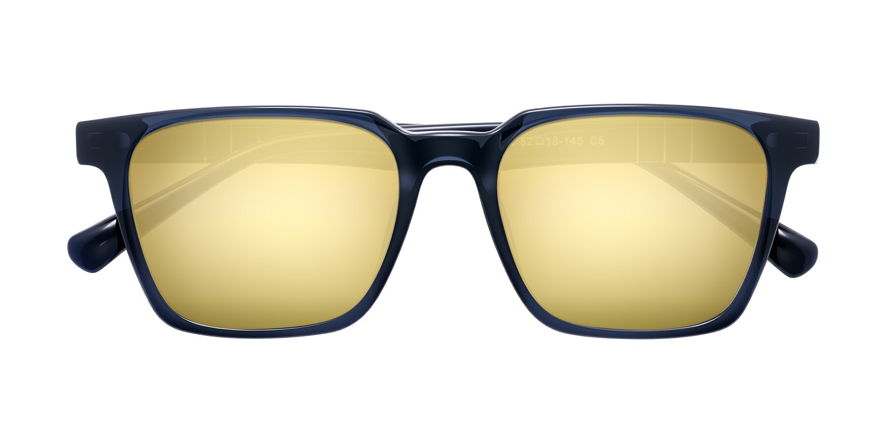 Folded Front of Doelum in Dark Navy with Gold Mirrored Lenses