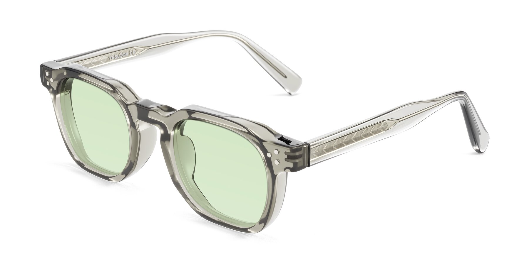 Angle of Muzik in Light Gray to Charcoal Shift with Light Green Tinted Lenses