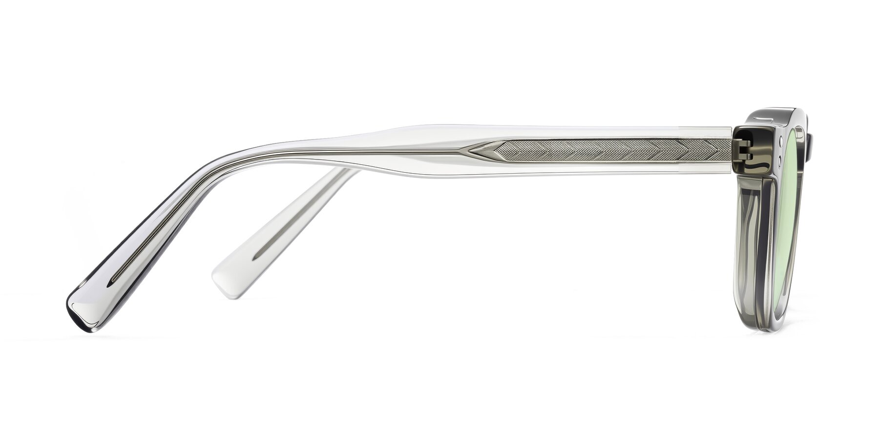 Side of Muzik in Light Gray to Charcoal Shift with Light Green Tinted Lenses