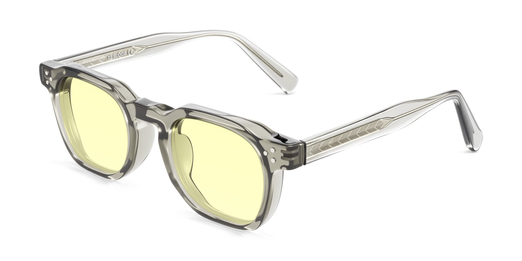 Angle of Muzik in Light Gray to Charcoal Shift with Light Yellow Tinted Lenses