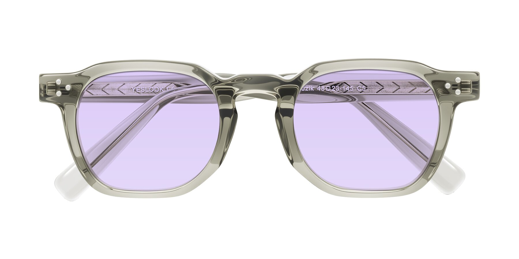 Folded Front of Muzik in Light Gray to Charcoal Shift with Light Purple Tinted Lenses