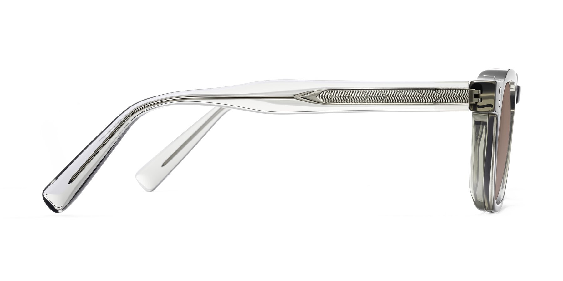 Side of Muzik in Light Gray to Charcoal Shift with Medium Brown Tinted Lenses