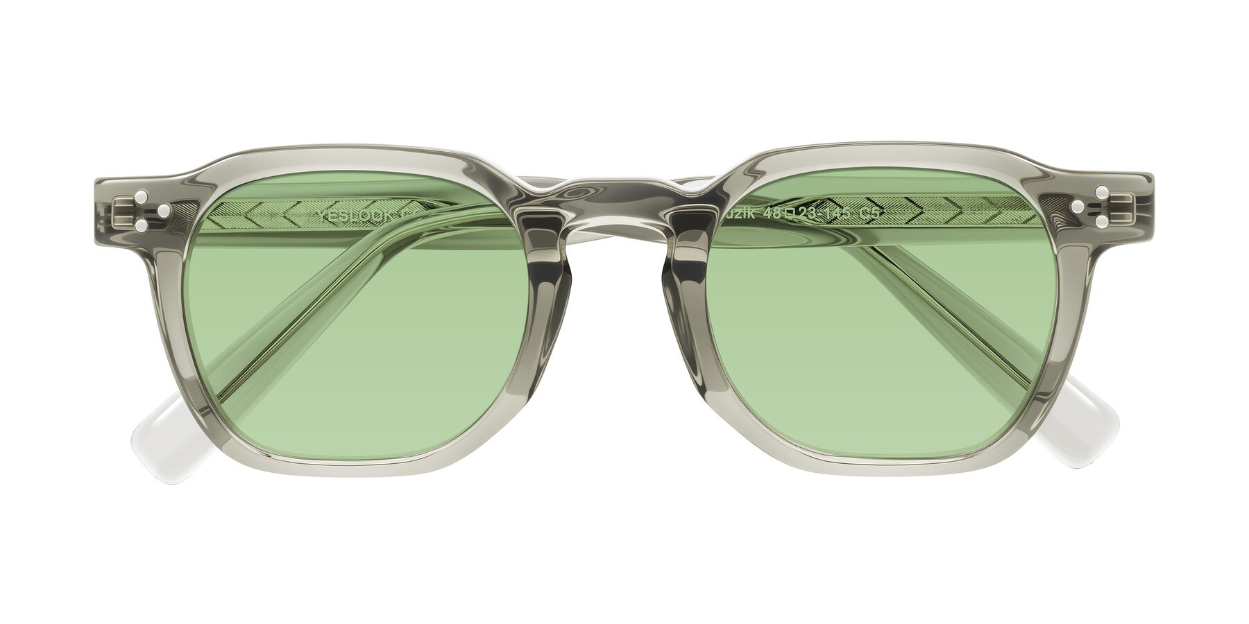 Folded Front of Muzik in Light Gray to Charcoal Shift with Medium Green Tinted Lenses