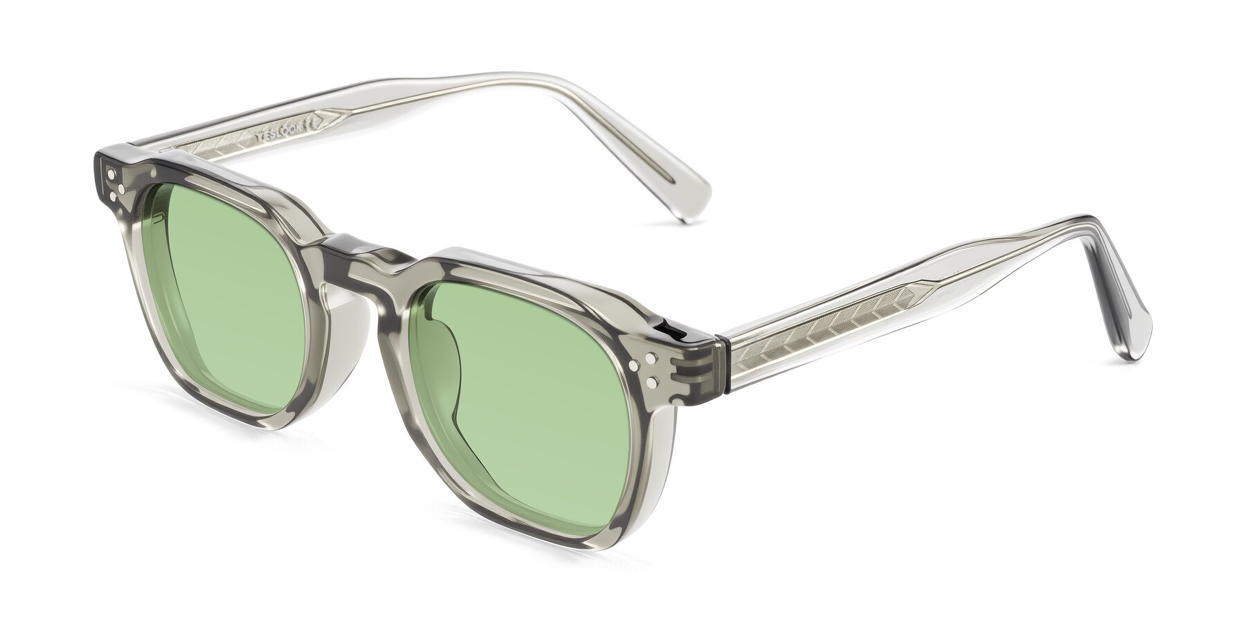 Angle of Muzik in Light Gray to Charcoal Shift with Medium Green Tinted Lenses