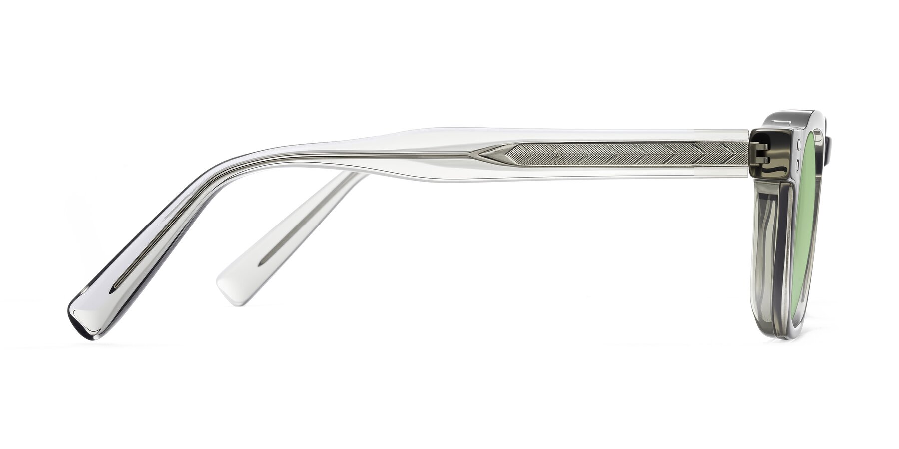 Side of Muzik in Light Gray to Charcoal Shift with Medium Green Tinted Lenses