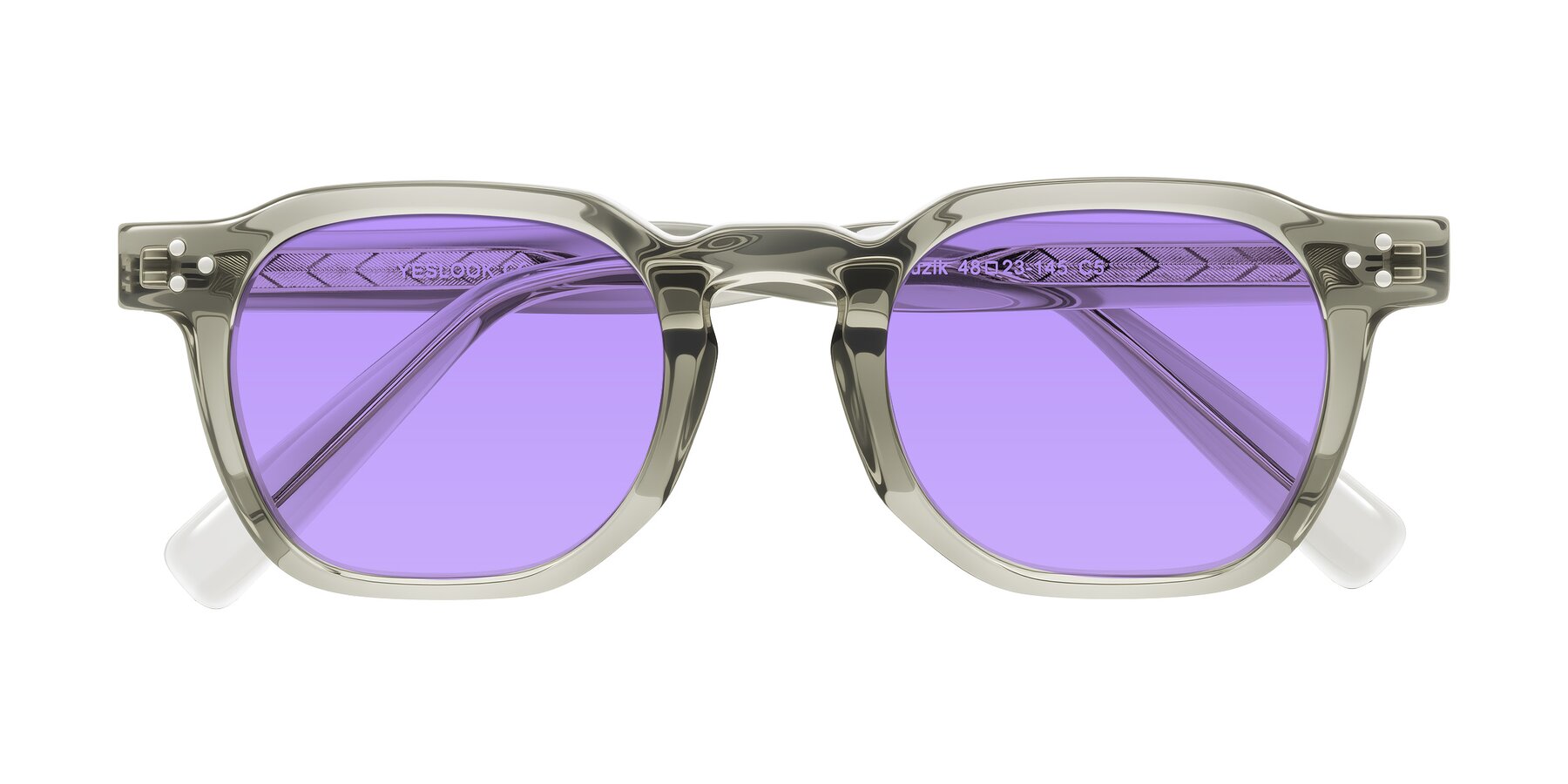Folded Front of Muzik in Light Gray to Charcoal Shift with Medium Purple Tinted Lenses