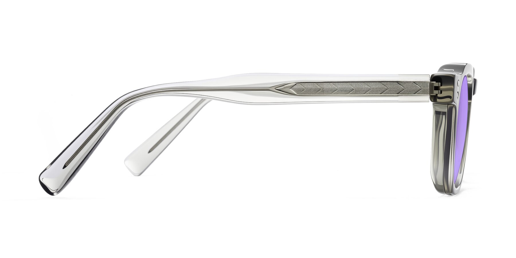 Side of Muzik in Light Gray to Charcoal Shift with Medium Purple Tinted Lenses