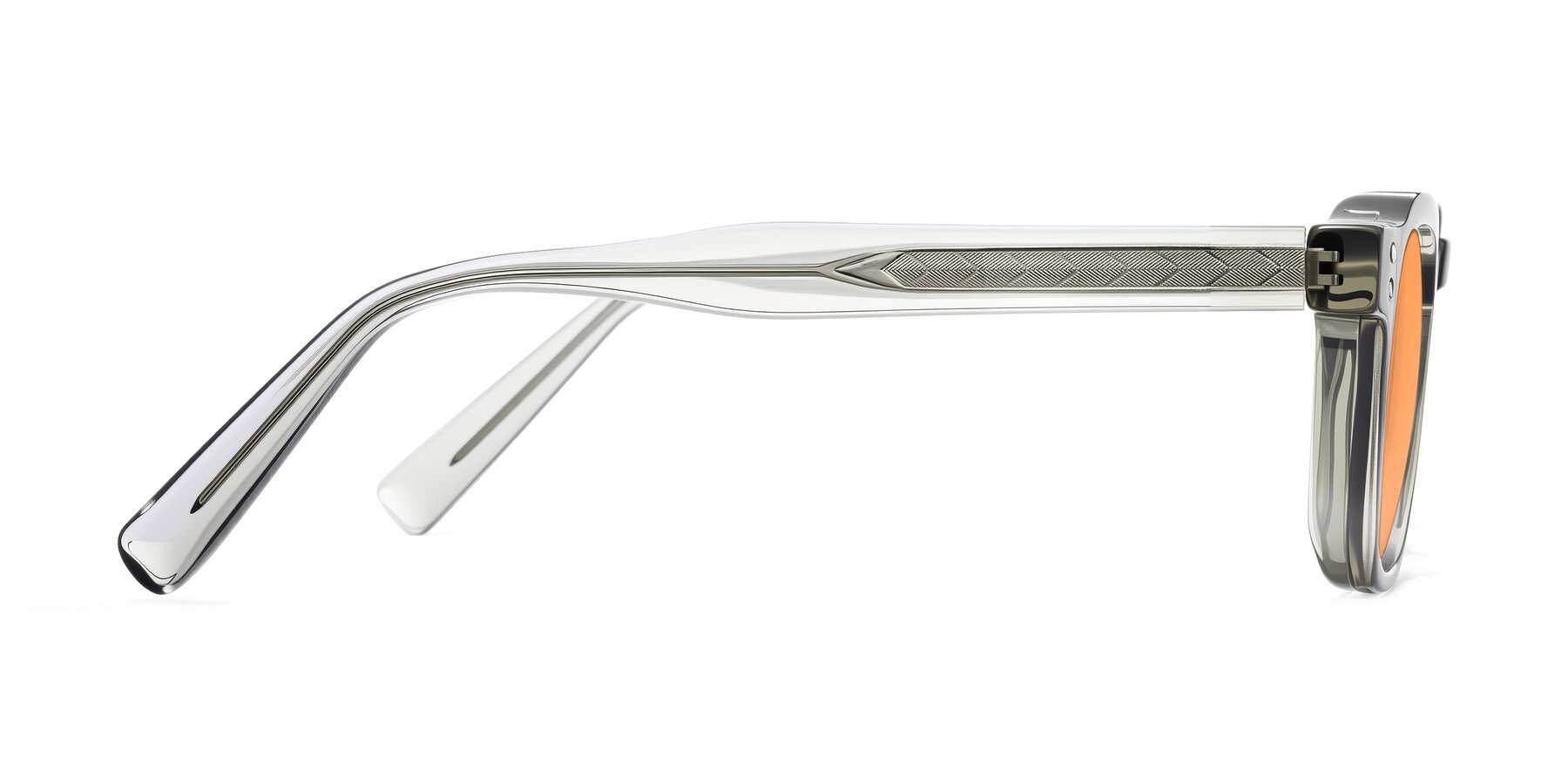 Side of Muzik in Light Gray to Charcoal Shift with Medium Orange Tinted Lenses