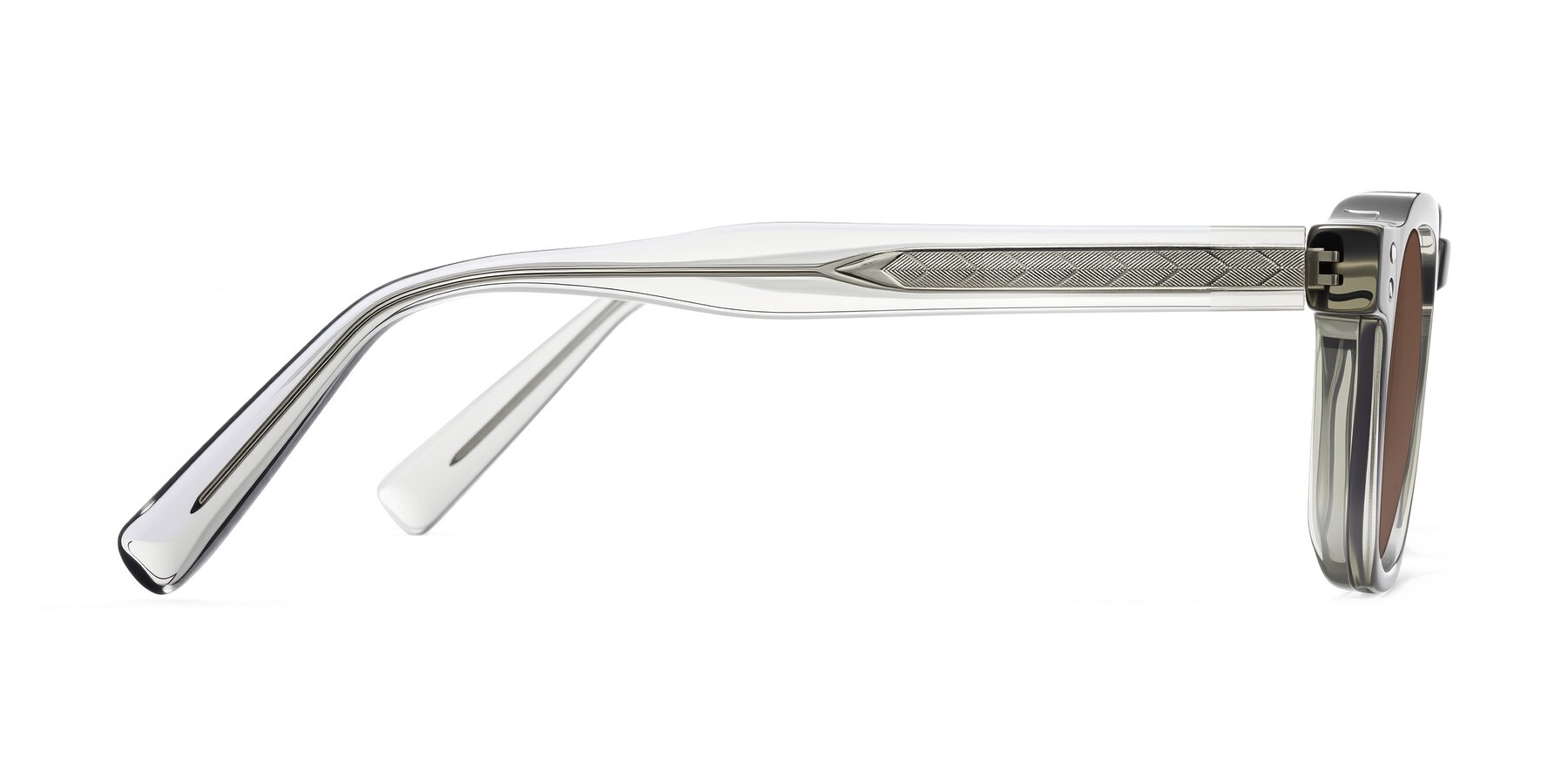 Side of Muzik in Light Gray to Charcoal Shift with Brown Tinted Lenses