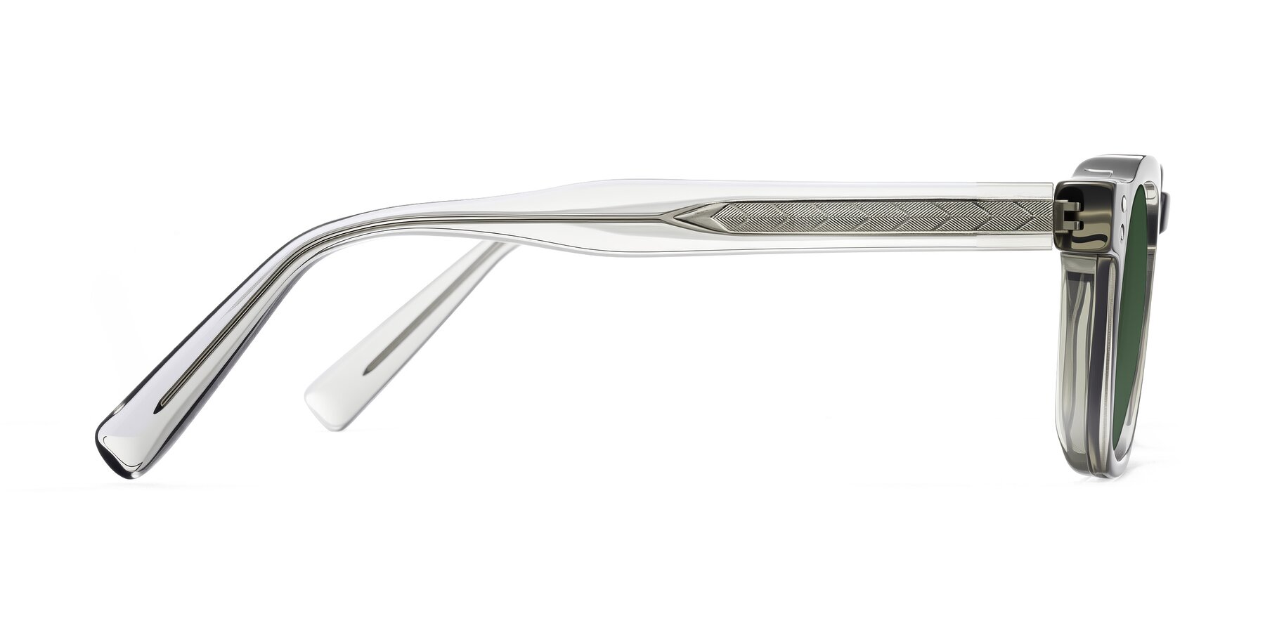 Side of Muzik in Light Gray to Charcoal Shift with Green Tinted Lenses