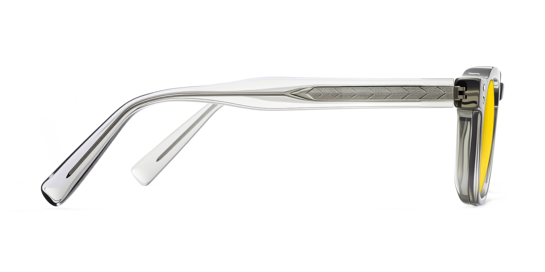 Side of Muzik in Light Gray to Charcoal Shift with Yellow Tinted Lenses