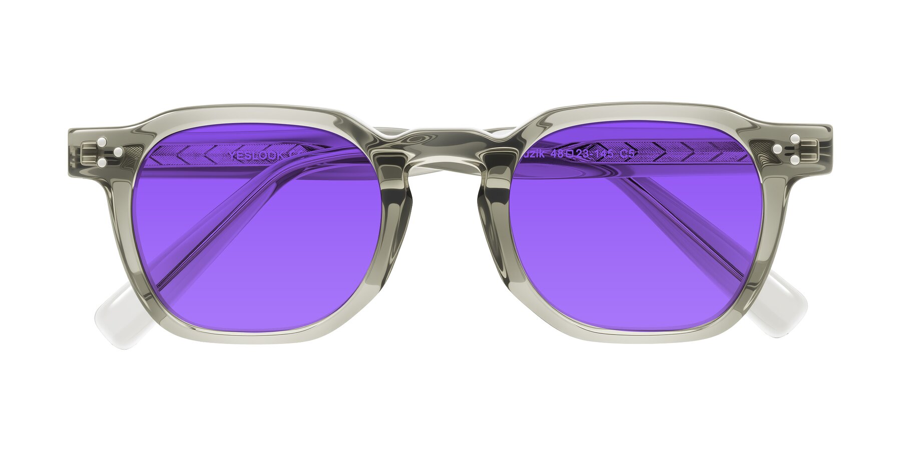 Folded Front of Muzik in Light Gray to Charcoal Shift with Purple Tinted Lenses