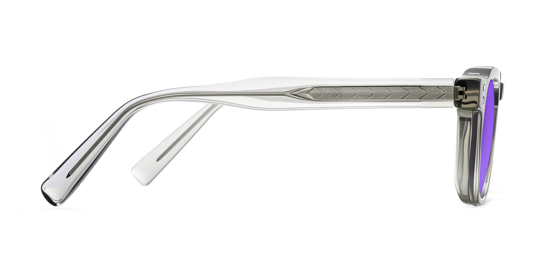 Side of Muzik in Light Gray to Charcoal Shift with Purple Tinted Lenses