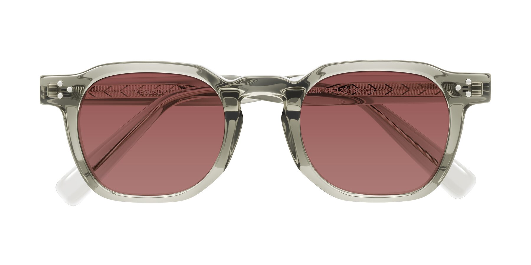 Folded Front of Muzik in Light Gray to Charcoal Shift with Garnet Tinted Lenses