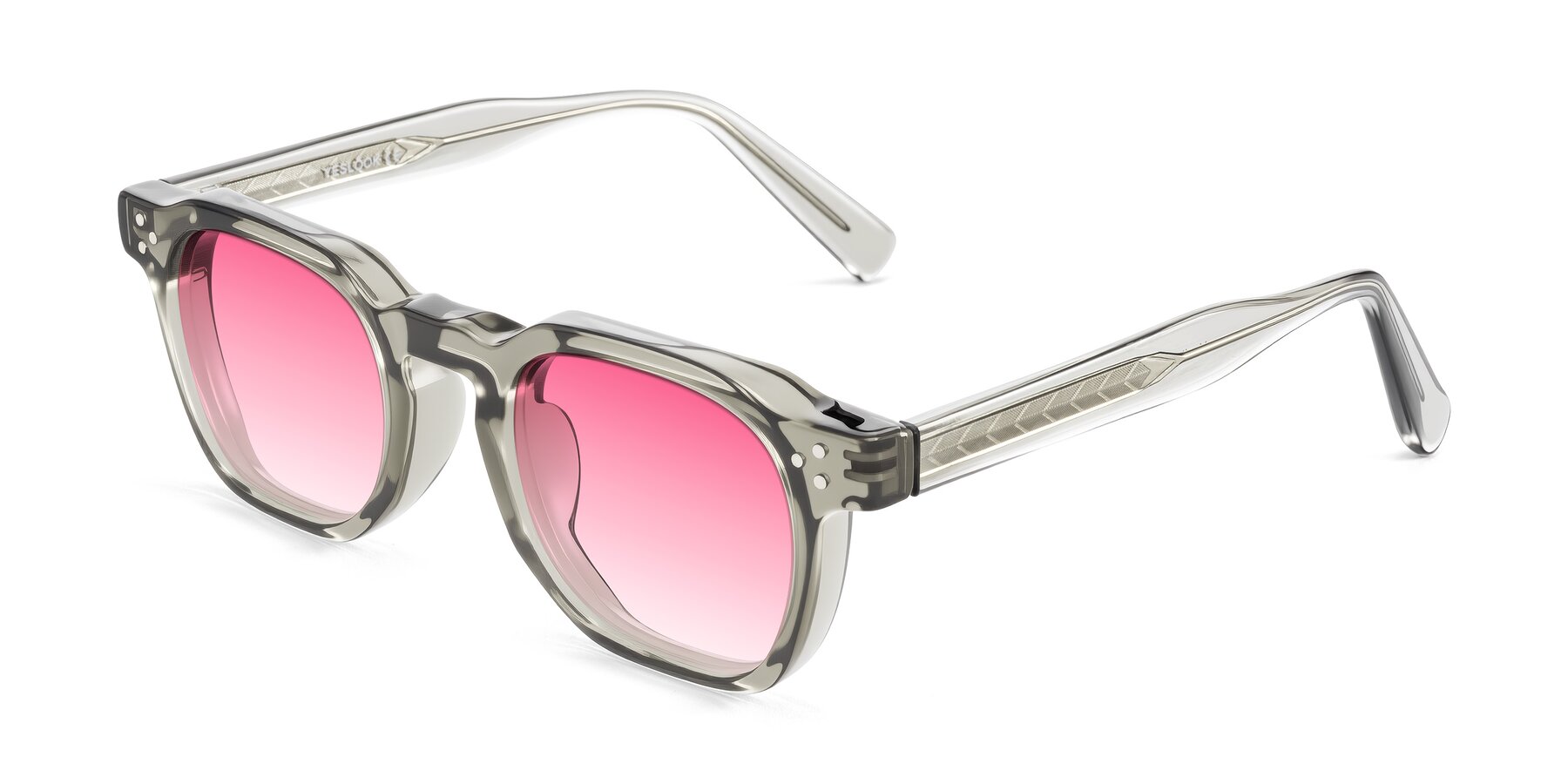 Angle of Muzik in Light Gray to Charcoal Shift with Pink Gradient Lenses