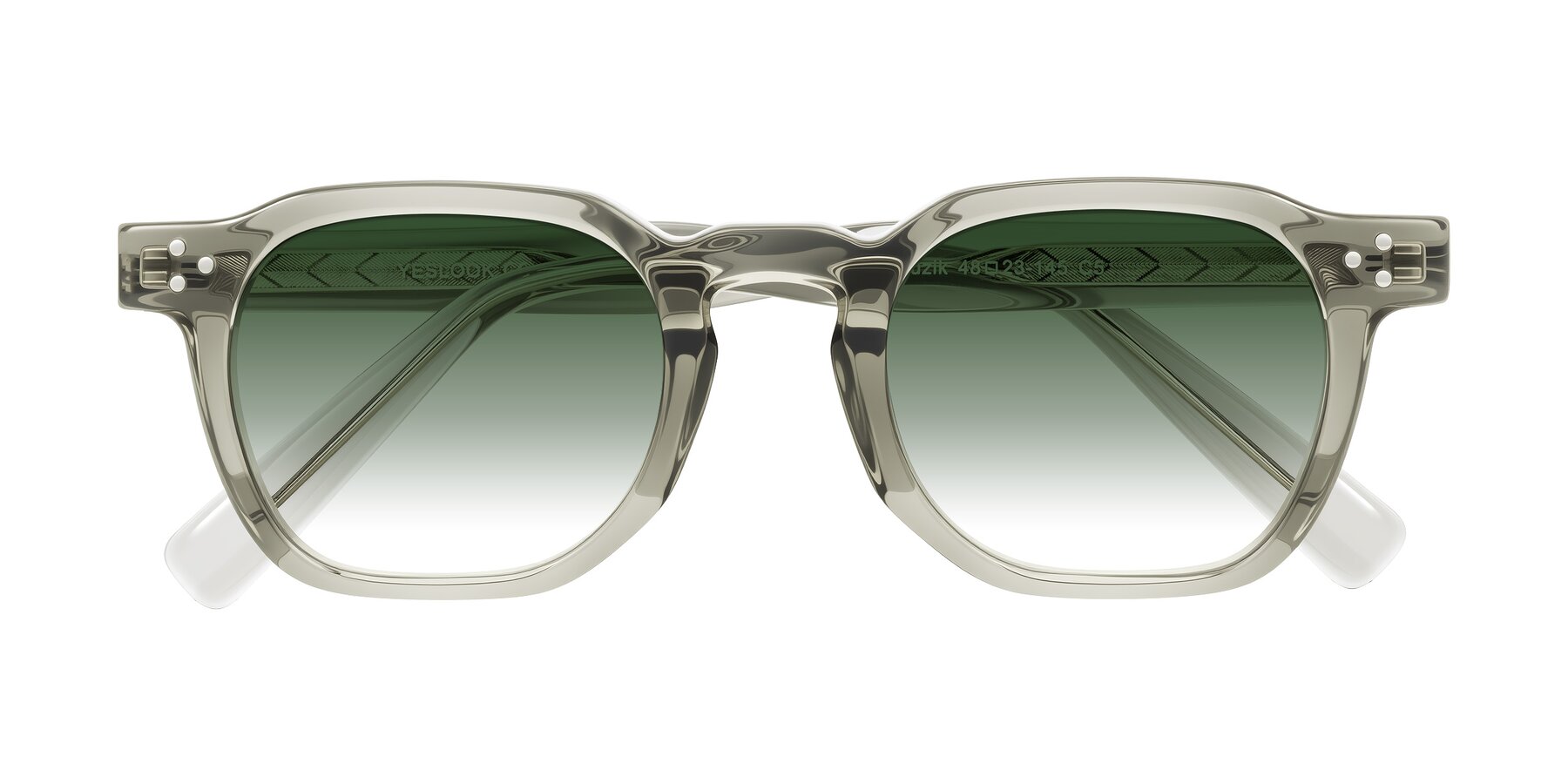 Folded Front of Muzik in Light Gray to Charcoal Shift with Green Gradient Lenses