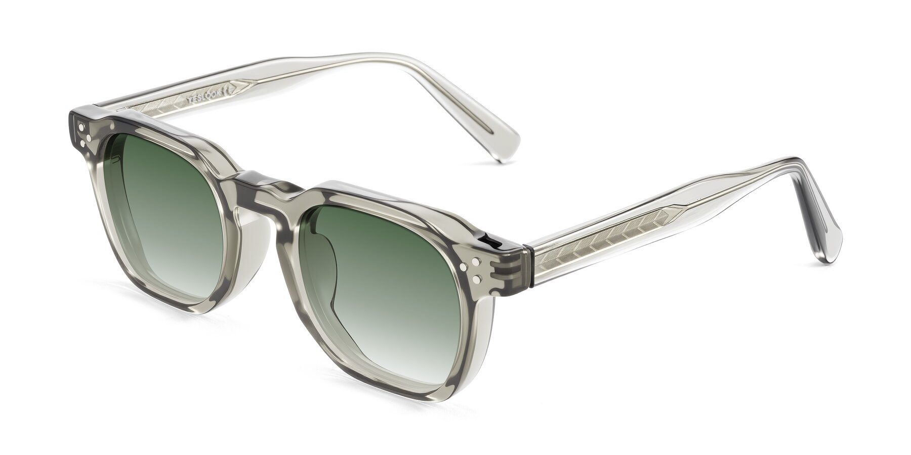 Angle of Muzik in Light Gray to Charcoal Shift with Green Gradient Lenses