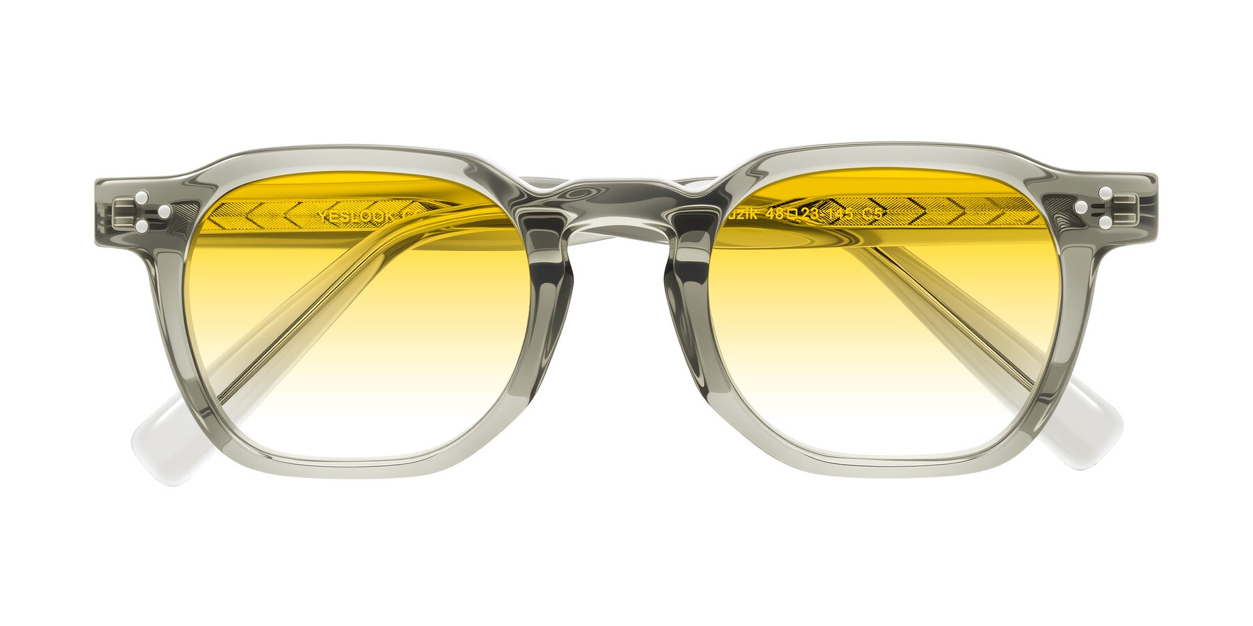 Folded Front of Muzik in Light Gray to Charcoal Shift with Yellow Gradient Lenses