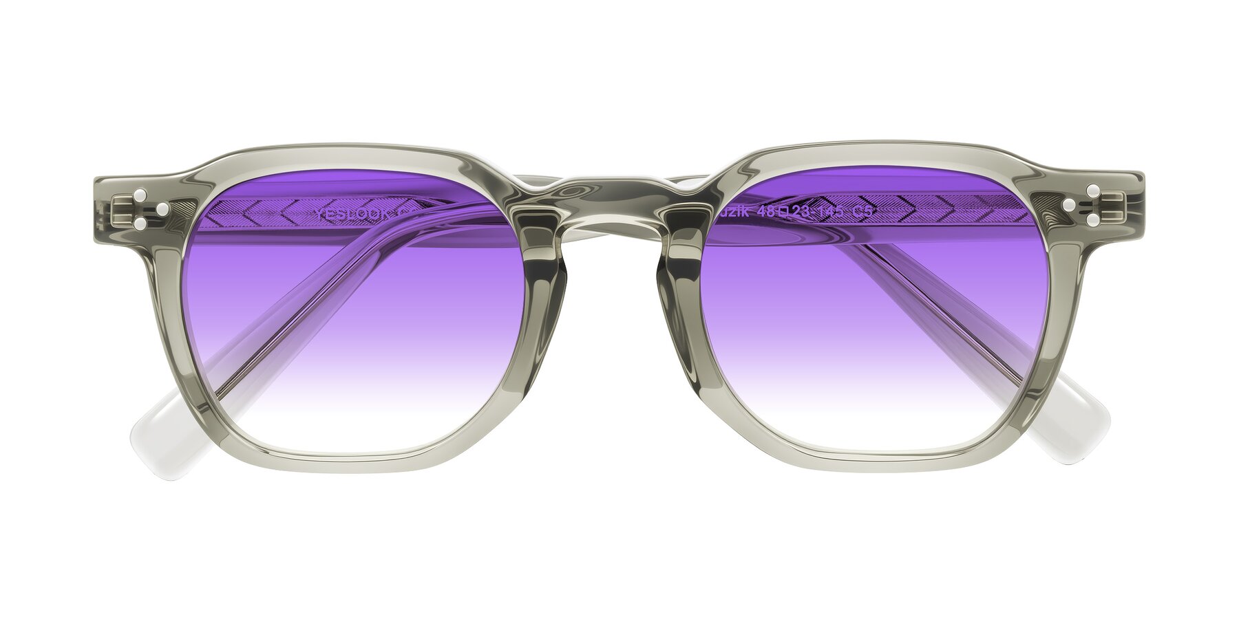 Folded Front of Muzik in Light Gray to Charcoal Shift with Purple Gradient Lenses