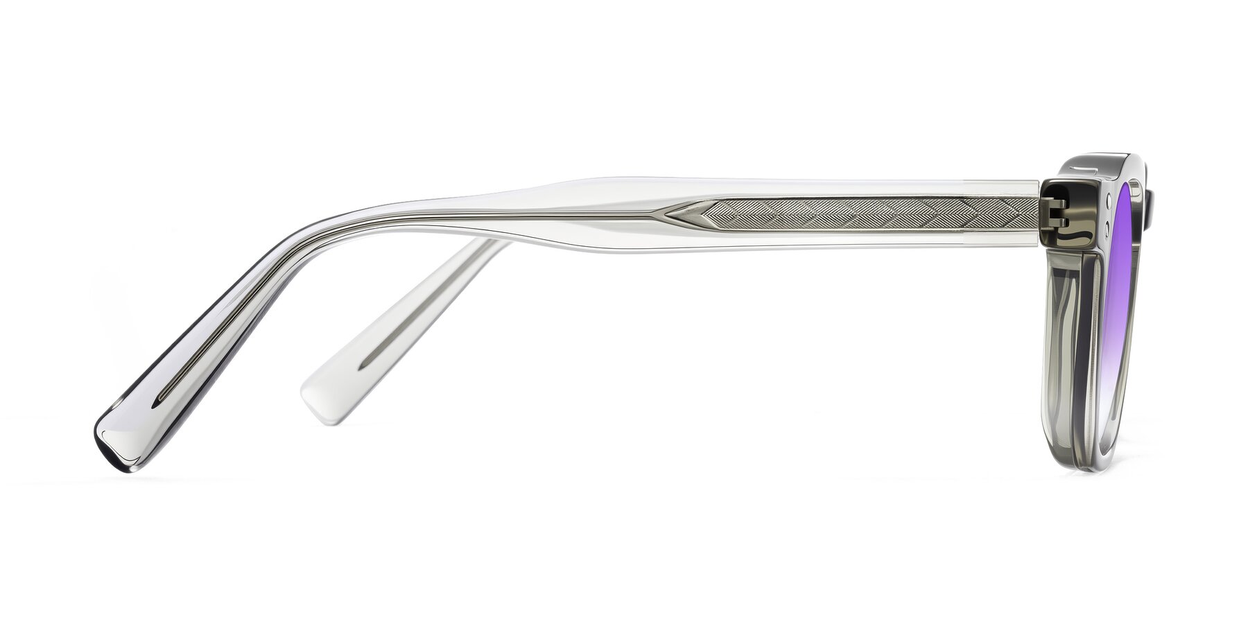 Side of Muzik in Light Gray to Charcoal Shift with Purple Gradient Lenses