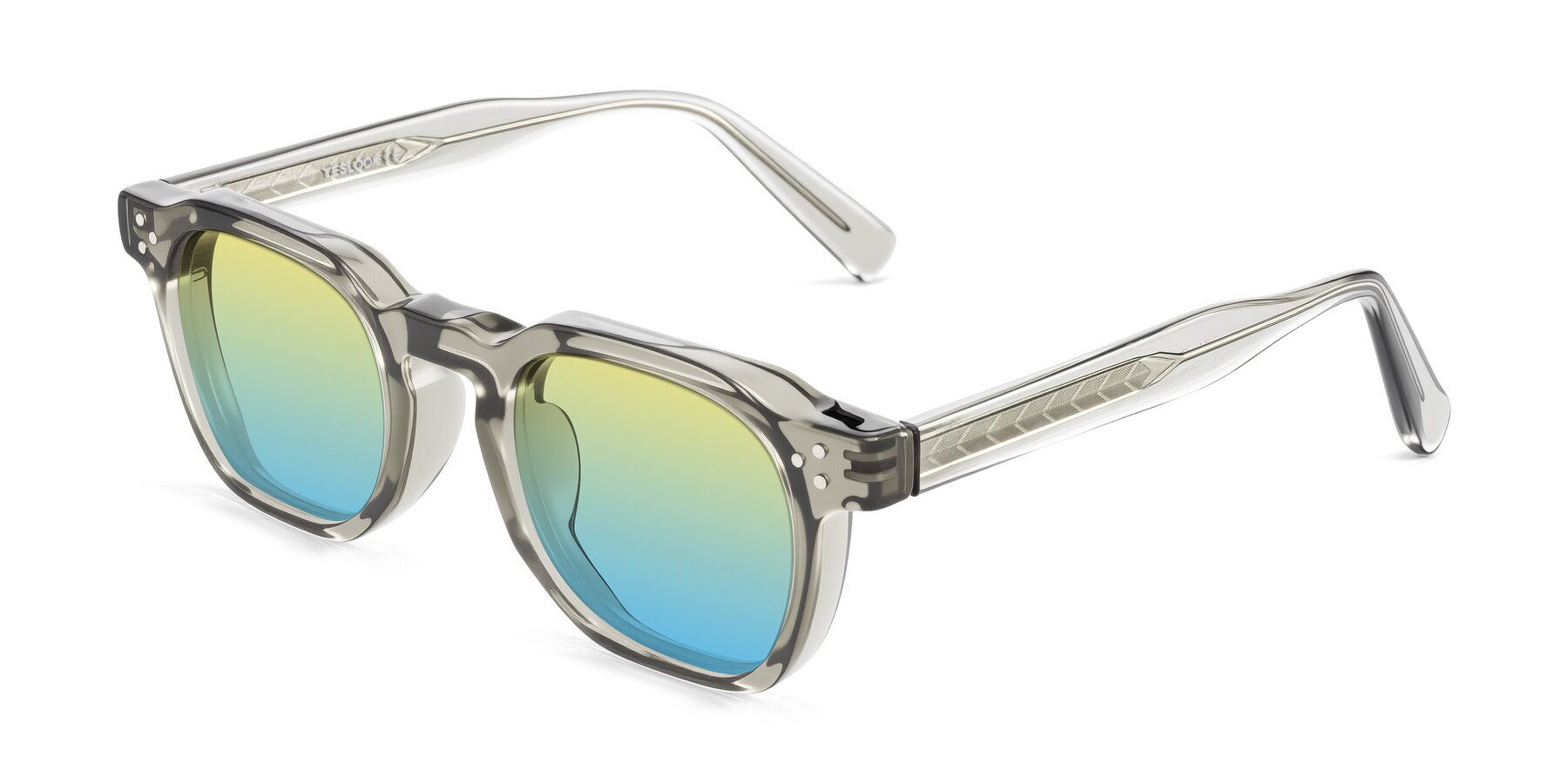 Angle of Muzik in Light Gray to Charcoal Shift with Yellow / Blue Gradient Lenses