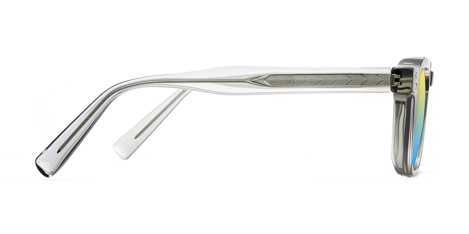 Side of Muzik in Light Gray to Charcoal Shift with Yellow / Blue Gradient Lenses