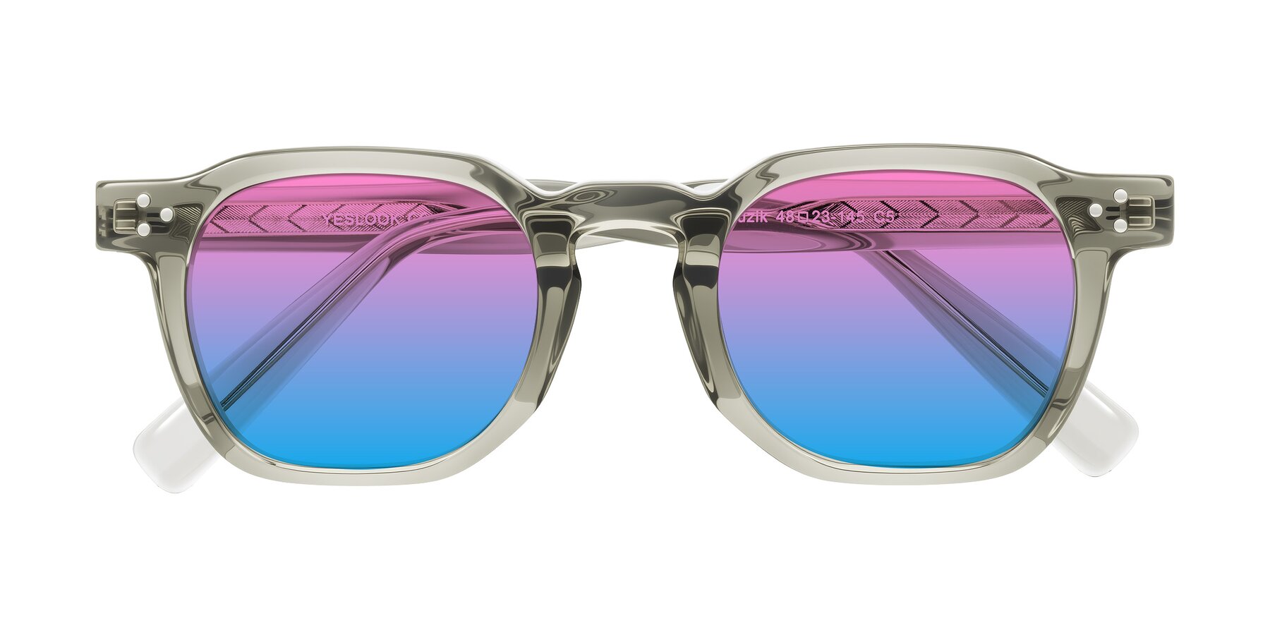 Folded Front of Muzik in Light Gray to Charcoal Shift with Pink / Blue Gradient Lenses