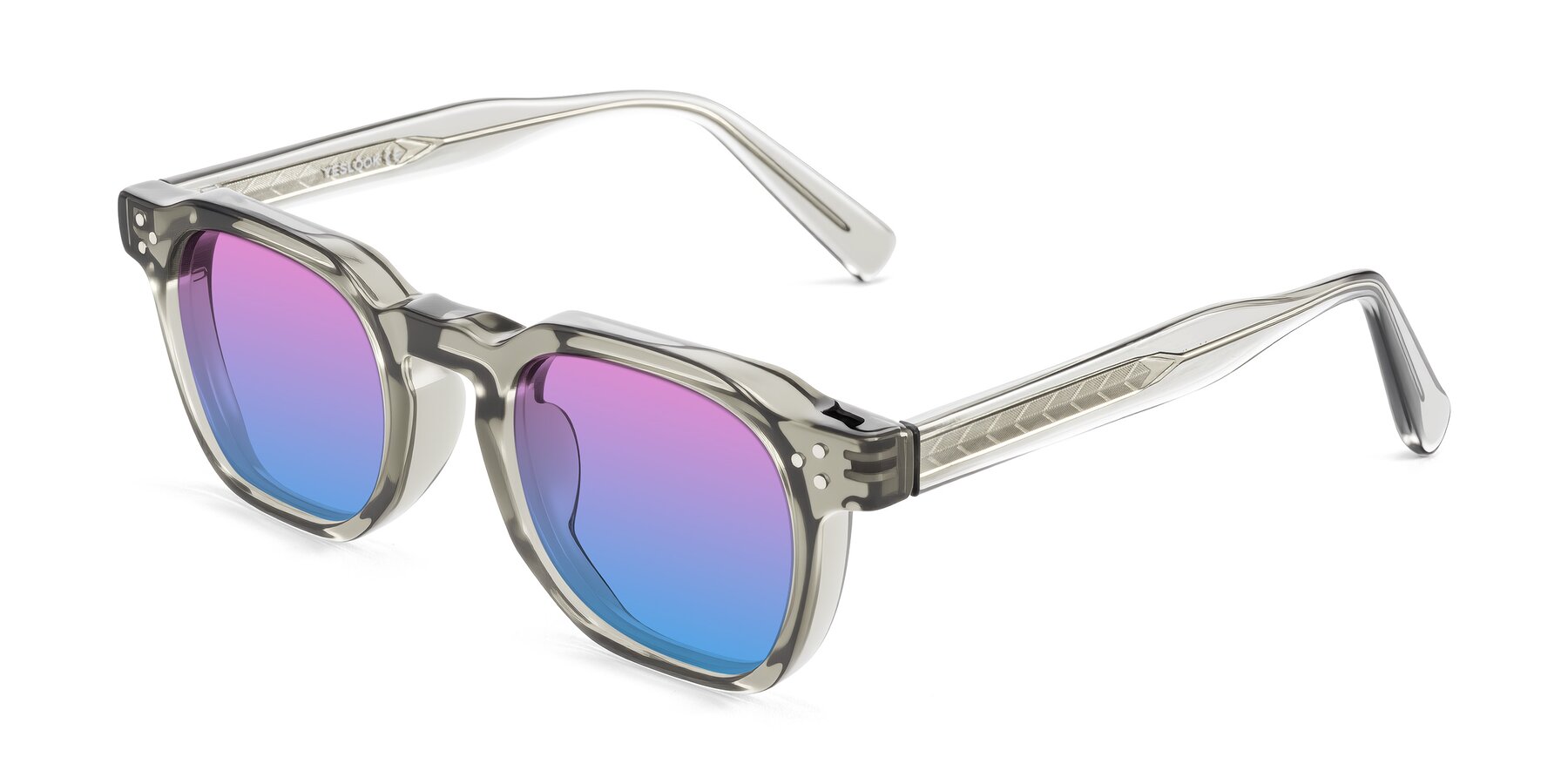 Angle of Muzik in Light Gray to Charcoal Shift with Pink / Blue Gradient Lenses