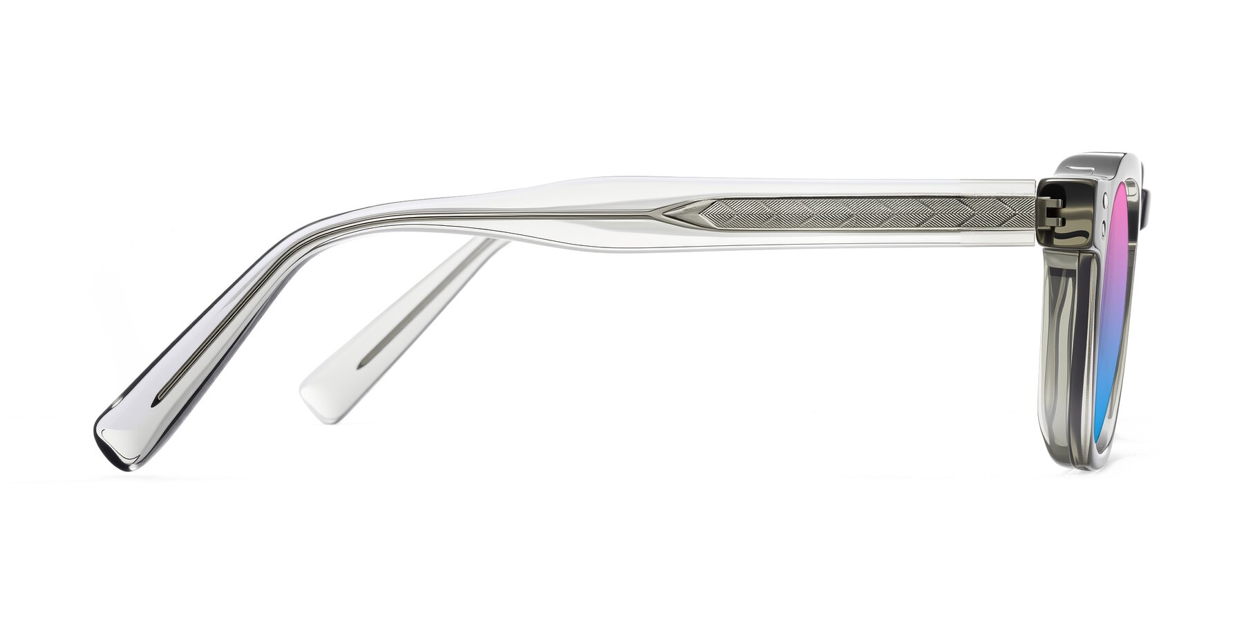 Side of Muzik in Light Gray to Charcoal Shift with Pink / Blue Gradient Lenses